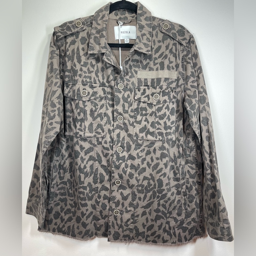 pistola Taupe & Charcoal Leopard-Print Utility Jean Jacket